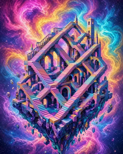 Impossible Stair City — AI-assisted psychedelic artwork by Dacwoo